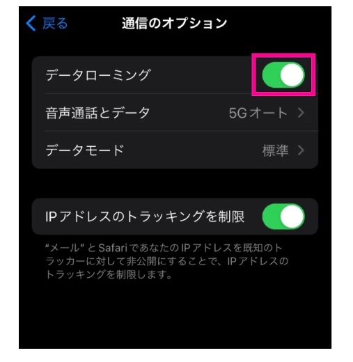 海外ローミングIOS設定